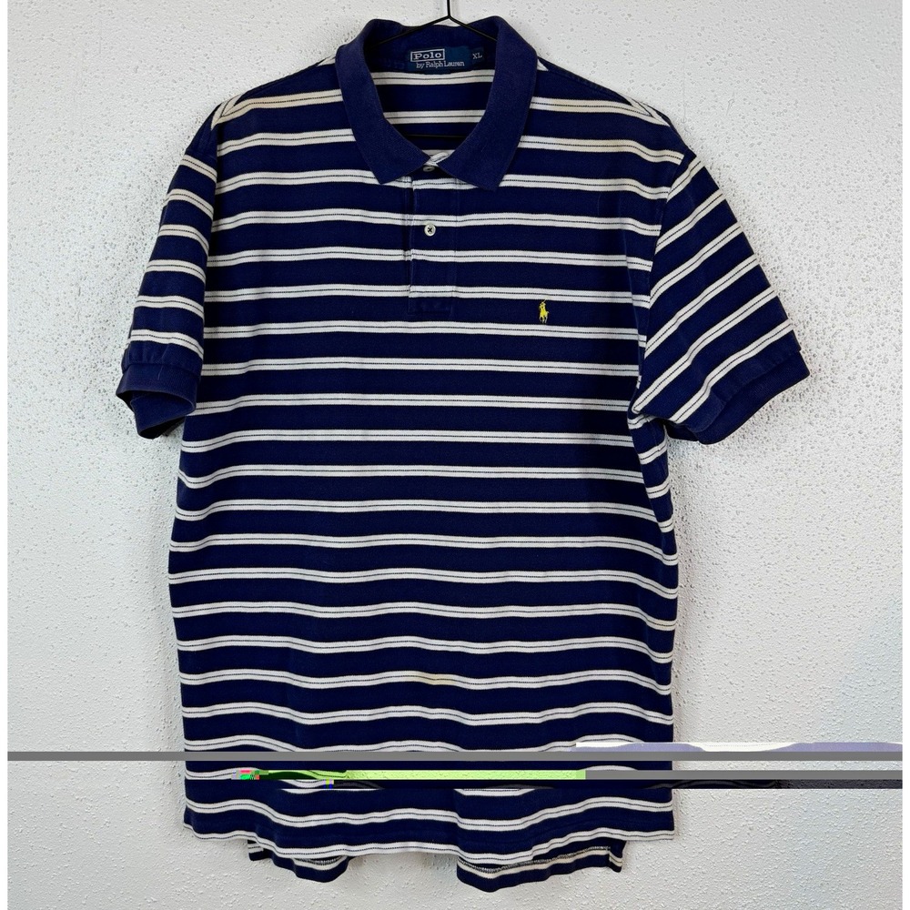 Polo Ralph Lauren Men's Striped Short Sleeve Knit Polo Shirt XL Blue White